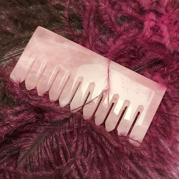 

High Quality Natural Amethyst Rose Quartz Crystal Comb Wide Tooth Hair Health Massage Combs Healing Gemstone Gifts Collection