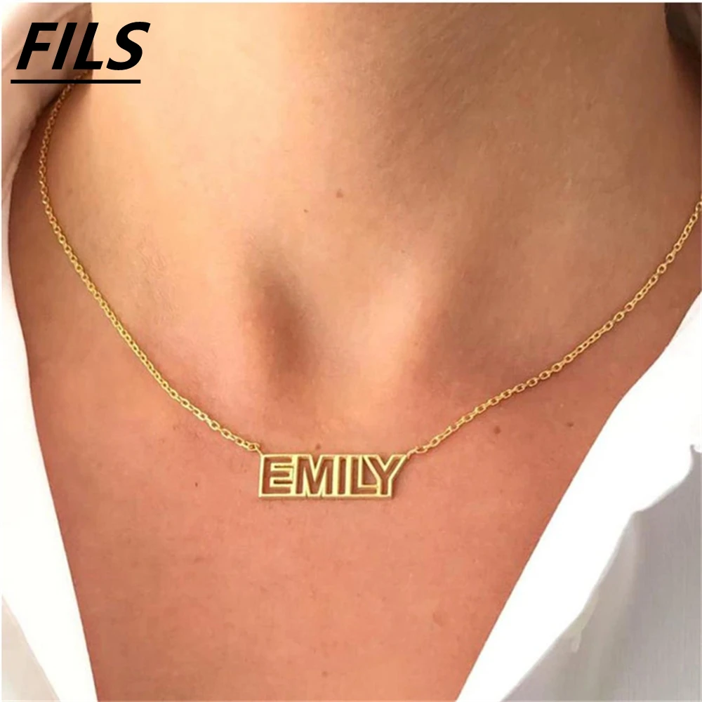 Fils Customized Jewelry Necklace Women Gold Hollow out Letter Pendant Custom Men Stainless Steel Name Nameplate Necklaces Gift le pere la mere le fils