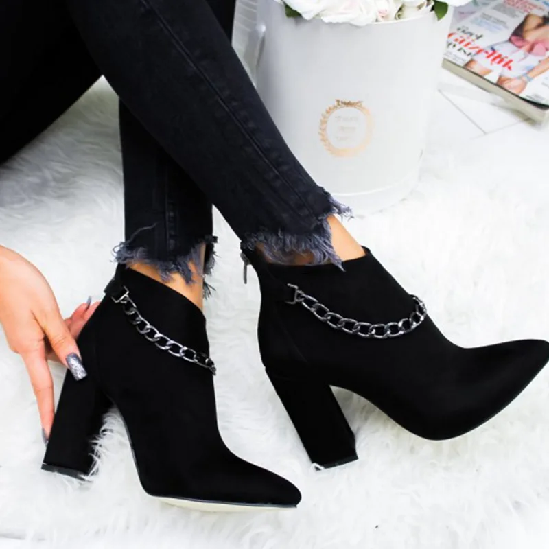 Litthing/Модные женские ботинки; пикантные ботильоны; короткие ботильоны на высоком каблуке; модная женская обувь с острым носком в европейском стиле; большой размер 43 - Цвет: black E