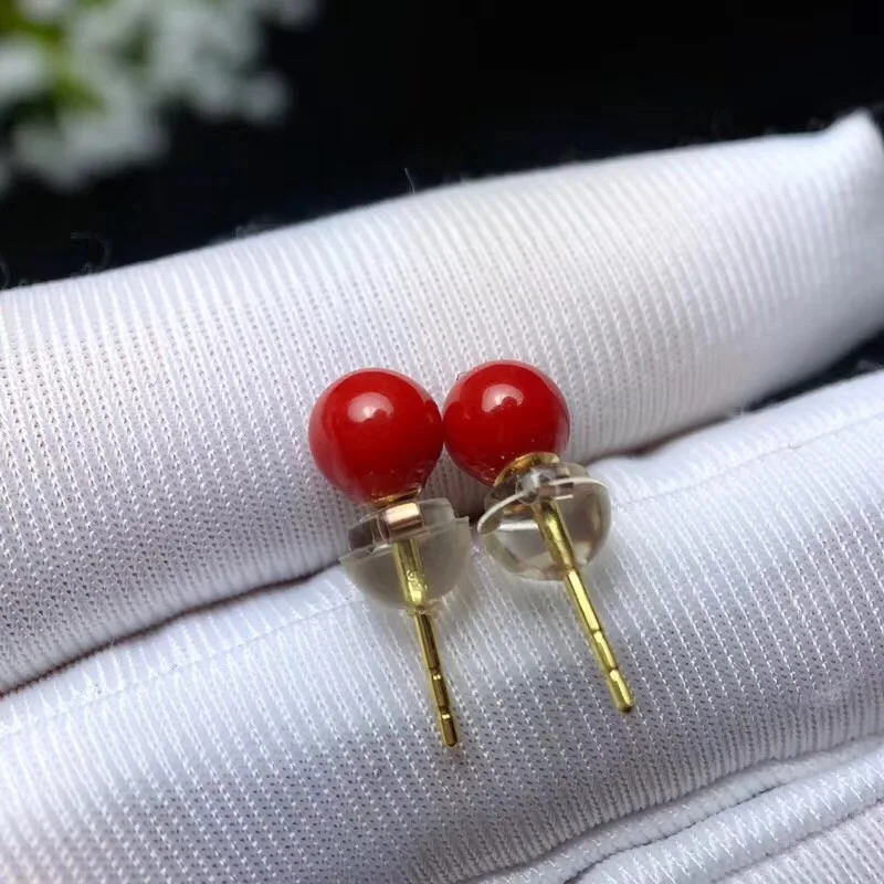 KJJEAXCMY boutique jewelry 18K gold inlaid natural red coral gemstone female luxury earrings support detection trendy