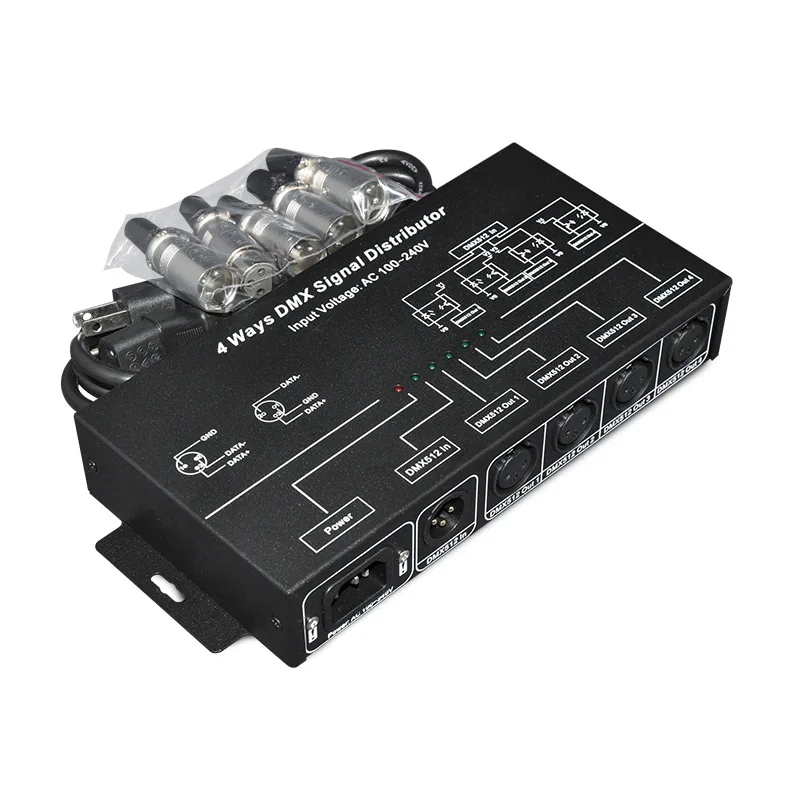 Dmx信号増幅中継dmxスプリッタ4出力ポートac 100-240v dmx