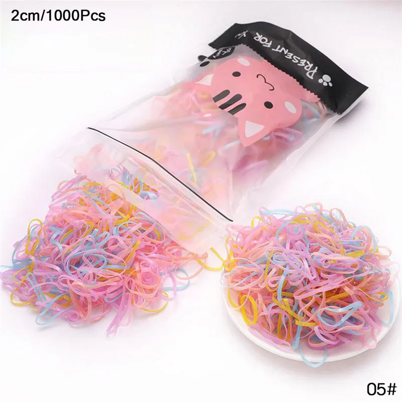 1000pcs 17 200/1000 шт милые цветные кольца для девочек, Одноразовые эластичные резинки для волос, резинка для хвоста, резинки для волос, Детские аксессуары для волос - Цвет: 1000pcs 17