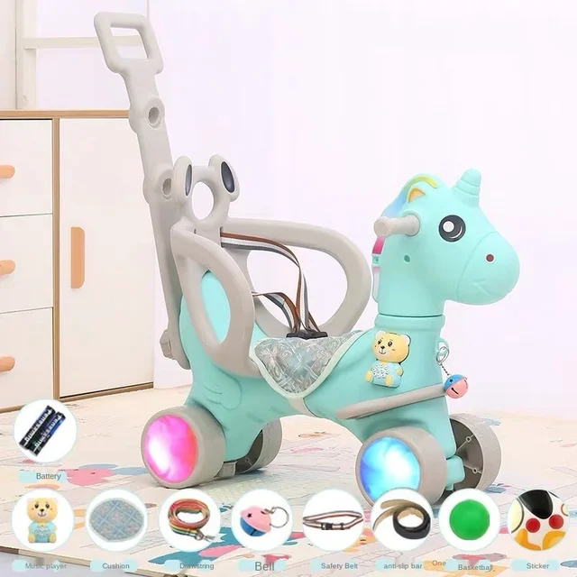 Children Cute Unicorn Rocking Horse Stroller Flashing Wheel Pram Baby ...