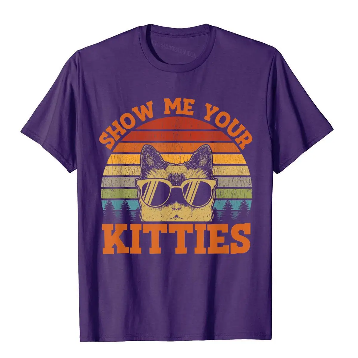 Show Me Your Kitties Funny Cat Lover Vintage Retro Sunset T-Shirt__B13826purple
