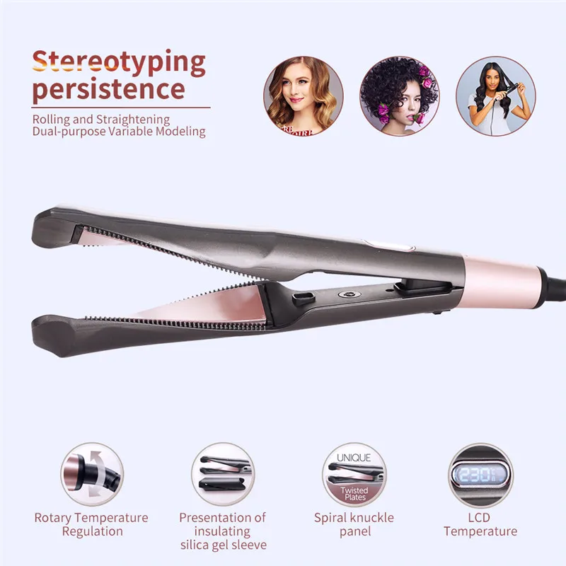 

2 in 1 Tourmaline Ceramic Far-Infrared Hair Straightener Curler Curling Straightening Wide Plate Flat Iron Styling Tools