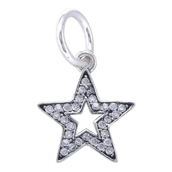 

New 925 Sterling Silver Bead Charm Cute Pave Star With Full Crystal Beads Fit Women Pandora Bracelet Bangle DIY Jewelry