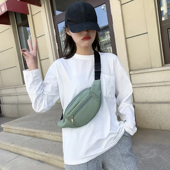 

Women Waist Bags Solid Color Fanny Packs Two-Layer PU Leather Chest Bag Crossbody Female Hip Belt Bags Mobile Phone Pouch 2020