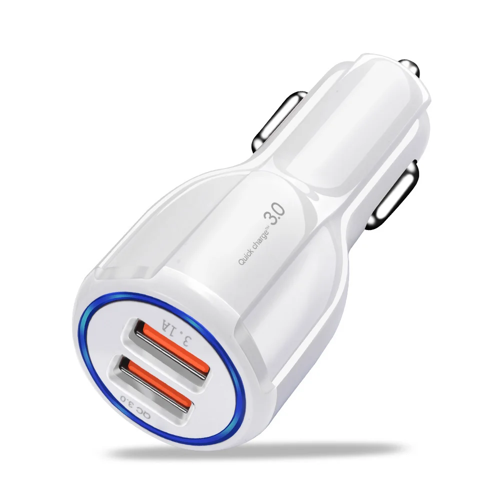 Автомобильное зарядное устройство Quick Charge 3,0 QC 3,0 Быстрая Зарядка адаптер двойной USB Автомобильное зарядное устройство для iphone Micro usb type C кабель зарядное устройство для телефона s - Тип штекера: White Charger