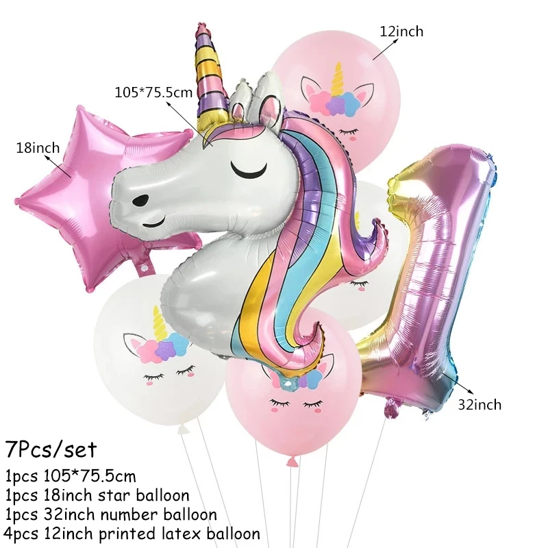Rainbow Unicorn Birthday Party Decoration Disposable Tableware Set Unicorn Balloon Girl Baby Shower Kids Birthday Party Supplies