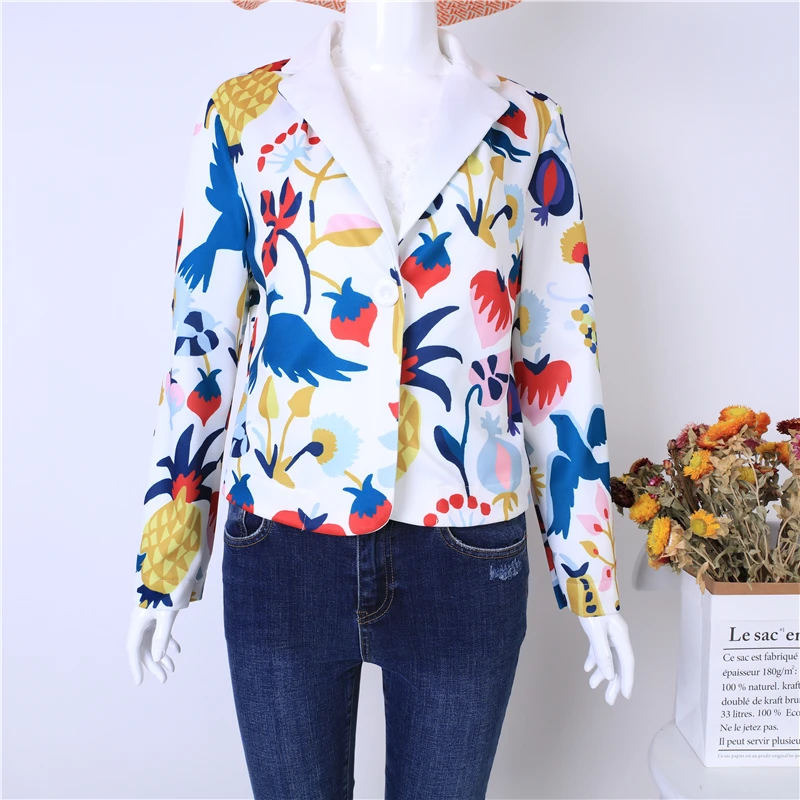 remarkable  Vintage Slim Floral Suit Jacket Short Floral Print Women Coat Street Party Business Autumn Winter C