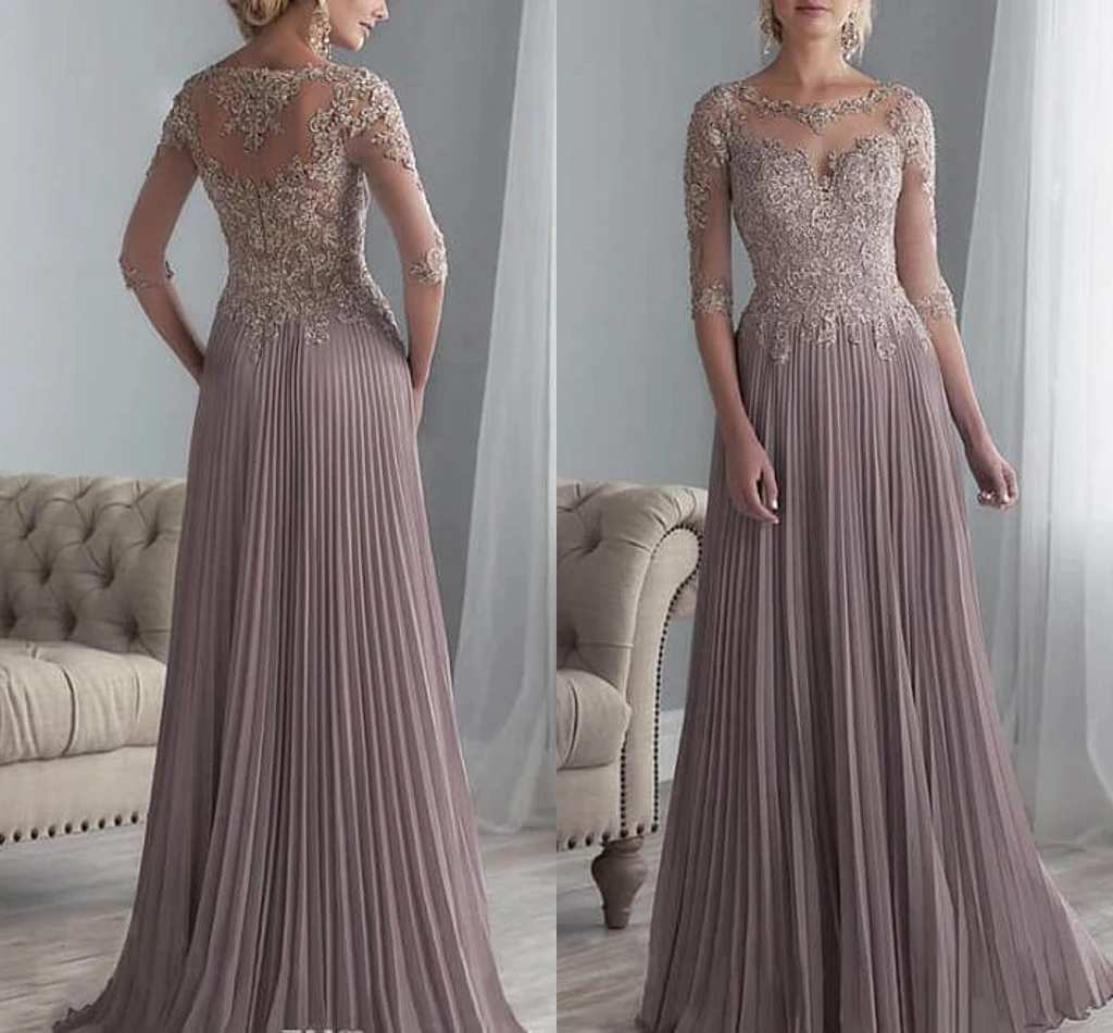

2022 Vestido De Madrinha Beaded Lace Mother of The Bride Dresses Plus Size Chiffon Half Sleeves Evening Party Gowns For Wedding