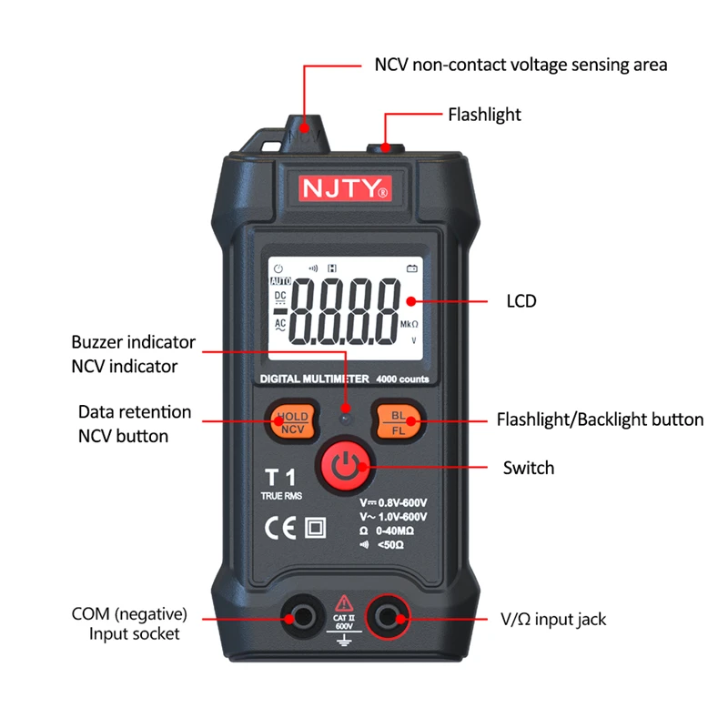 Smart Multimeter Digital 4000 Counts Mini Automotive Tester True RMS NCV 600V AC DC Voltage Tester Portable Electric Meter