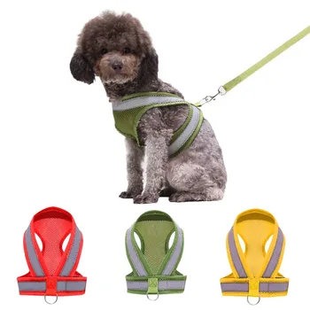 

Dog Adjustable Polyester Mesh Harness Vest V-mesh Reflective Chest Strap Traction Walking Lead Leash For Puppy Collars