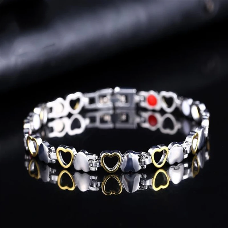 Nuevo  Pulsera magnética saludable para hombres y mujeres, brazalete de acero de titanio, con imanes para terapia de energía, con corazón para amantes, joyería EN1GLDrDq