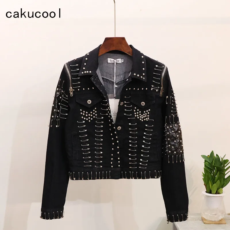 Cakucool/базовое пальто с заклепками Лоскутная джинсовая куртка Женские ковбойские
