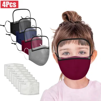 

Kids' Child 4 PCS Face Mask With 8 PCS Filters And Detachable Eye Shield Face Masks Washable Reusable Mouth Cover Maschere