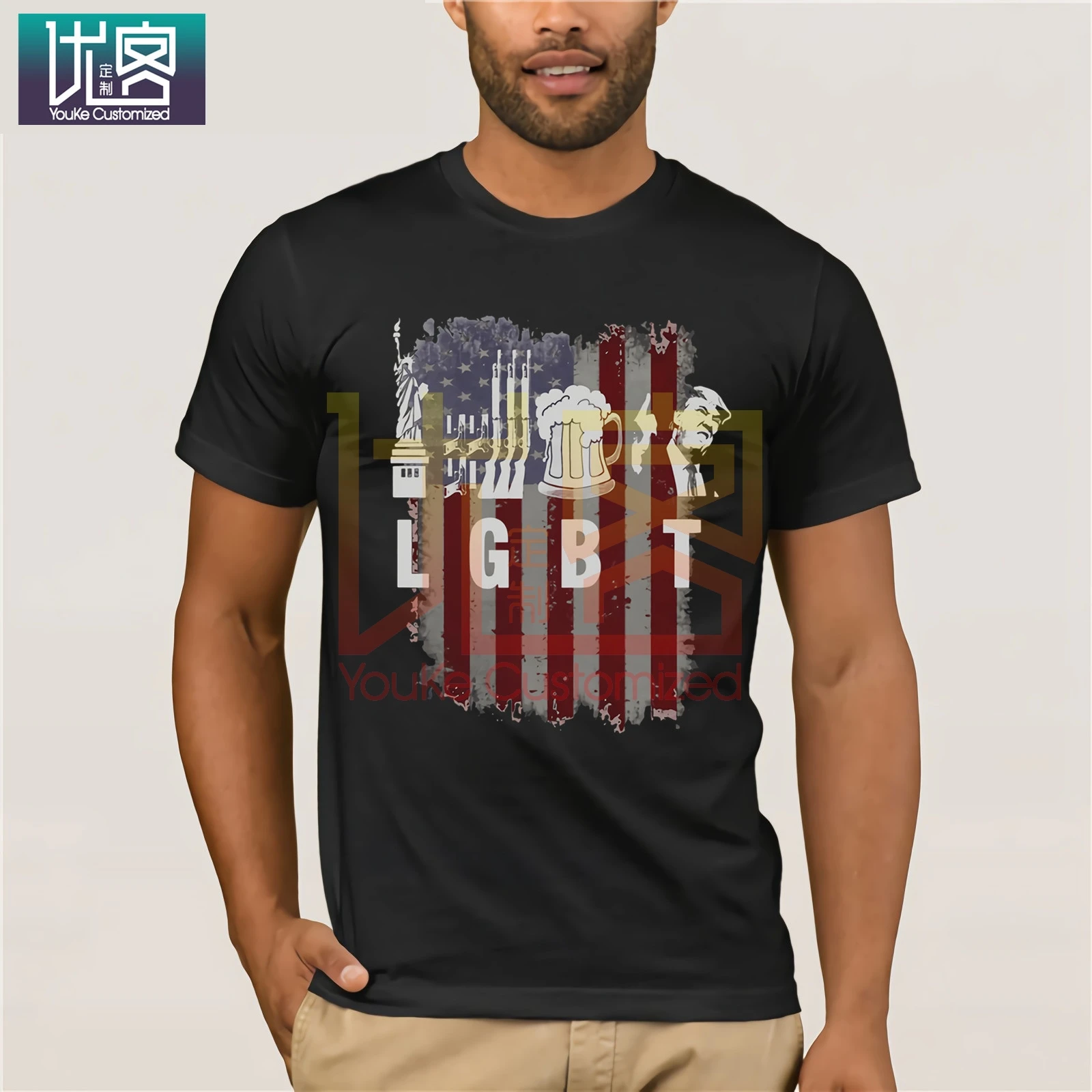 Мужская забавная футболка LGBT Liberty Guns Beer Trump с американским флагом забавные