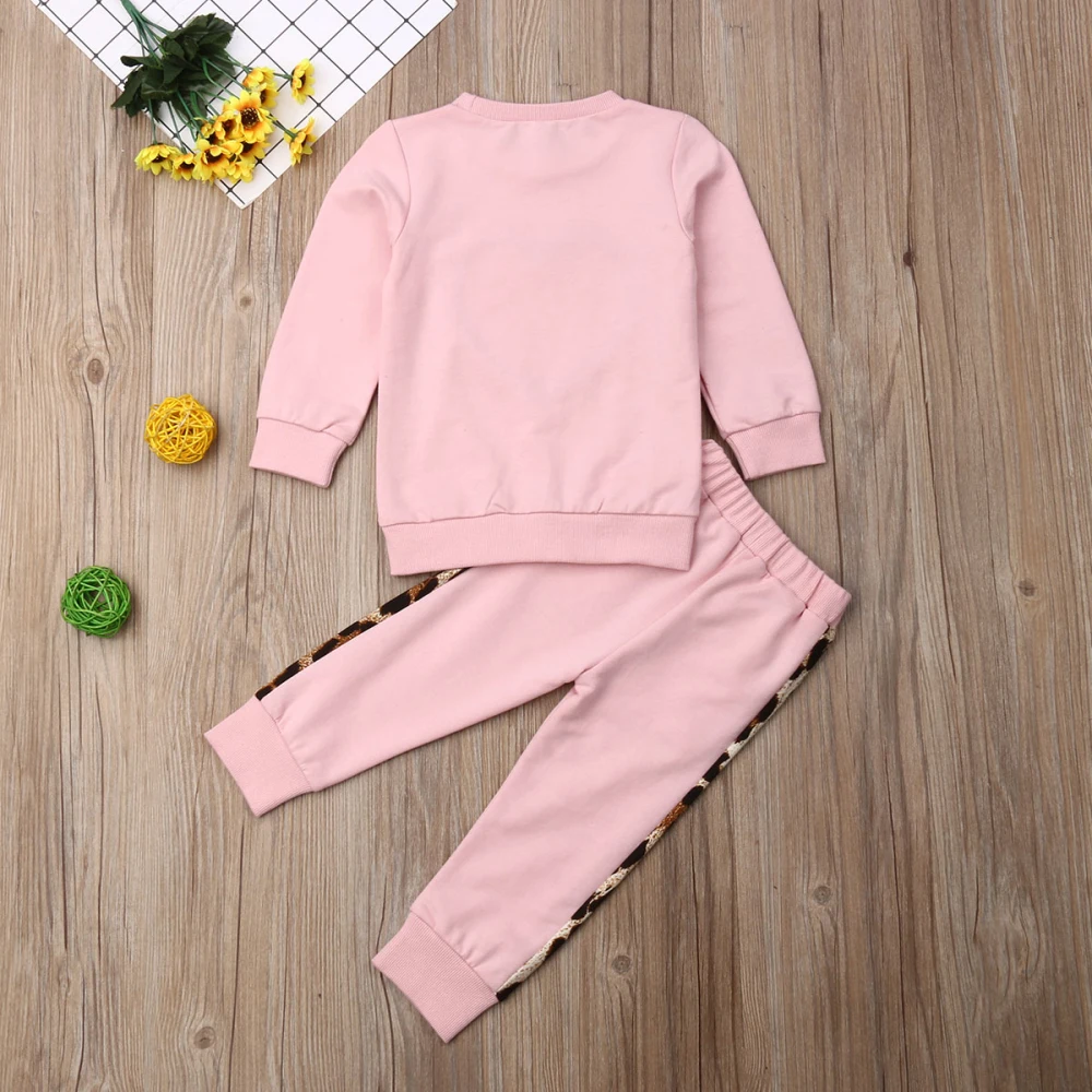 Baby Girl Clothes Sets Spring Toddler Kids Pink Long Sleeve Leopard Tops Long + Long Pants 2 PCS Outfit Tracksuit 12M-6Y A0015