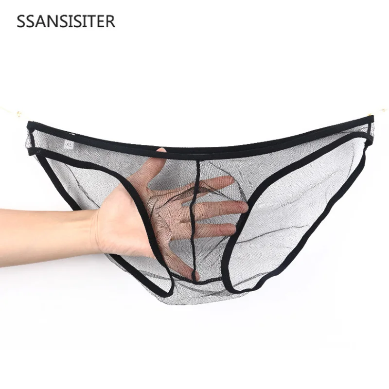 

New Men's Mesh Briefs Sexy Underwear Transparent Nylon See-through Male Underpants Panties XXL Thin Breathable Mens Briefs