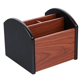 

Wooden Desktop Remote Control Storage Box Multifunction Pen Container Desk Sundries Organizer for Office