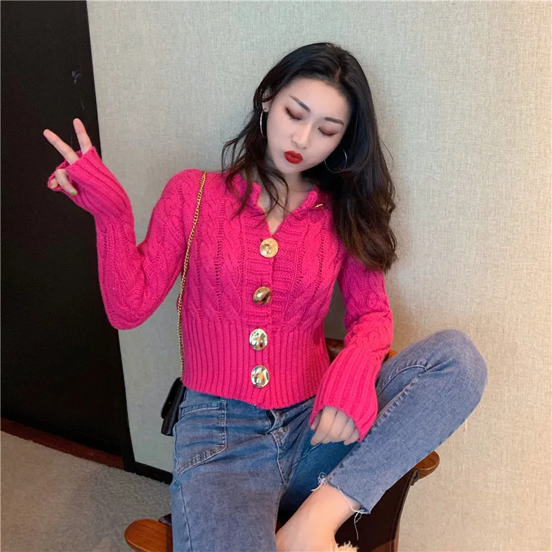 Spring and autumn new fashion big button thread twist sweater cardigan Spring and autumn new fashion big button thread twist sweater cardigan