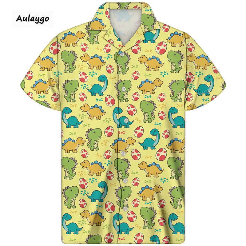 

Women Shirts Cartoon Dinosaur Pattern Summer Short SleevesTurn-down Collar Retro Hip Hop Shirt Ladies Top And Blouses Bluzka