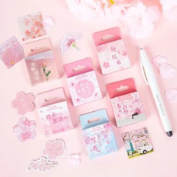 

YueGuangXia 6 Designs Sweet Pink Rosy Sakura Flower Japanese Spring Stickers Scrapbooking Bullet Journal Deco Stickers 45 Pcs