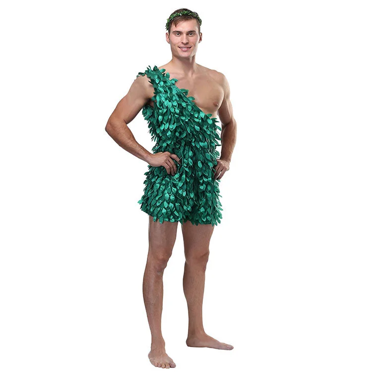 Uomo Halloween Cosplay Fiaba Bibbia Storia Adam Ed Eve Cosplay Dress Forest The Jungle Warriors Green Costume