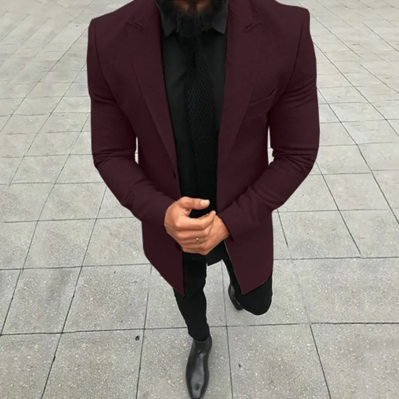 Cheap 2020 Winter New Style Men Solid Color Slim Woolen Coat Luxury High Quality Thick Warm Single-breasted Business Casual Coat