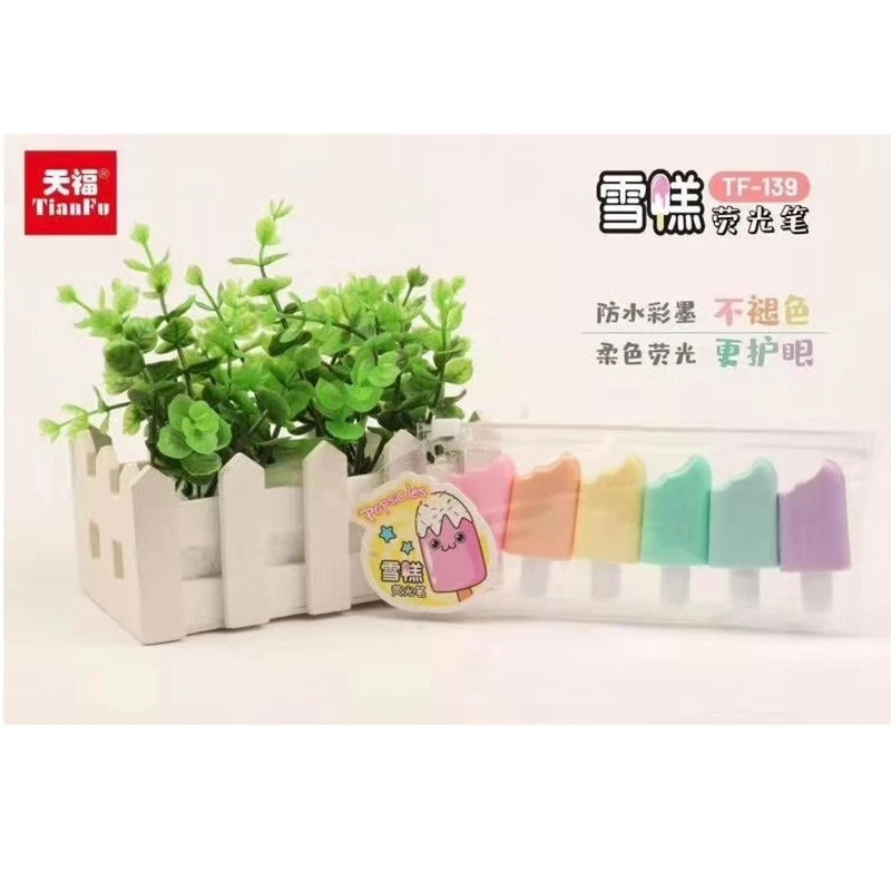 Highlighter Pen 6 Pieces Cute Kawaii Iscream Ice Cream Color, Highlighter Marker, highlighter marker,highlighter pen