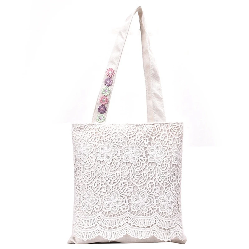 

ABZC-Women'S Shoulder Bag Summer Lace Large Capacity Canvas Tote Women'S Embroidered Tote Bag