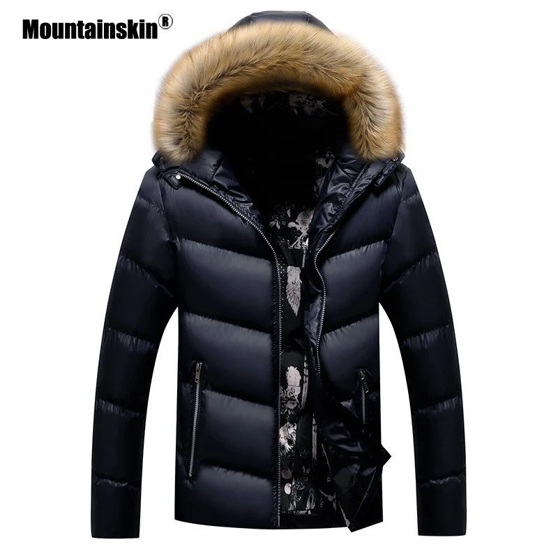 Cena Mountainskin zima płaszcz z podszewką męskie kurtki grube Parka futro kołnierz z kapturem płaszcze męskie w dużych codzienna odzież wierzchnia odzież marki SA777