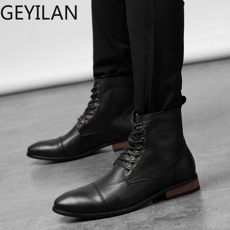 

Men Boots Autumn Luxury Motorcycle Boots Men Fashion Boots Men Casual Round Toe Lace-up genuine Leather Men Boots big size 48 s5