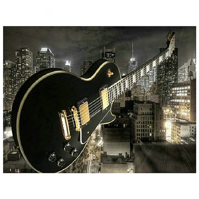 

5D Diy Diamond Music Guitar City Night Scene Full Square Round Drill Rhinestone Painting By Number Mosaic EmbroideryZP-822