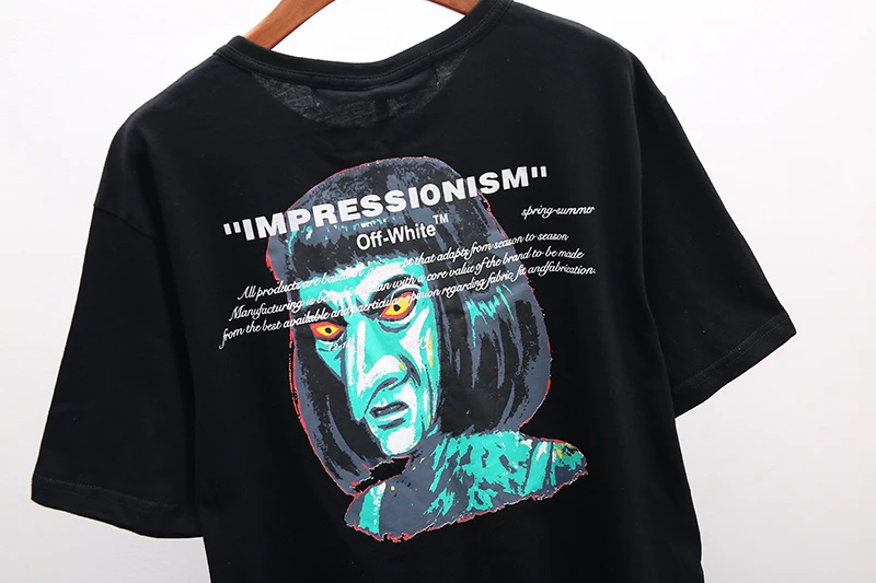 Зеленый эльф из мультфильма 19ss Off-White OW для мужчин и женщин, унисекс, модные модели влюбленных пар, хлопковая Повседневная футболка с круглым вырезом и коротким рукавом