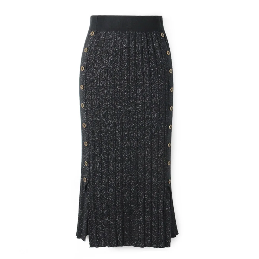 2020 черная серая шикарная вязаная юбка длинная миди Теплая Зимняя для женщин