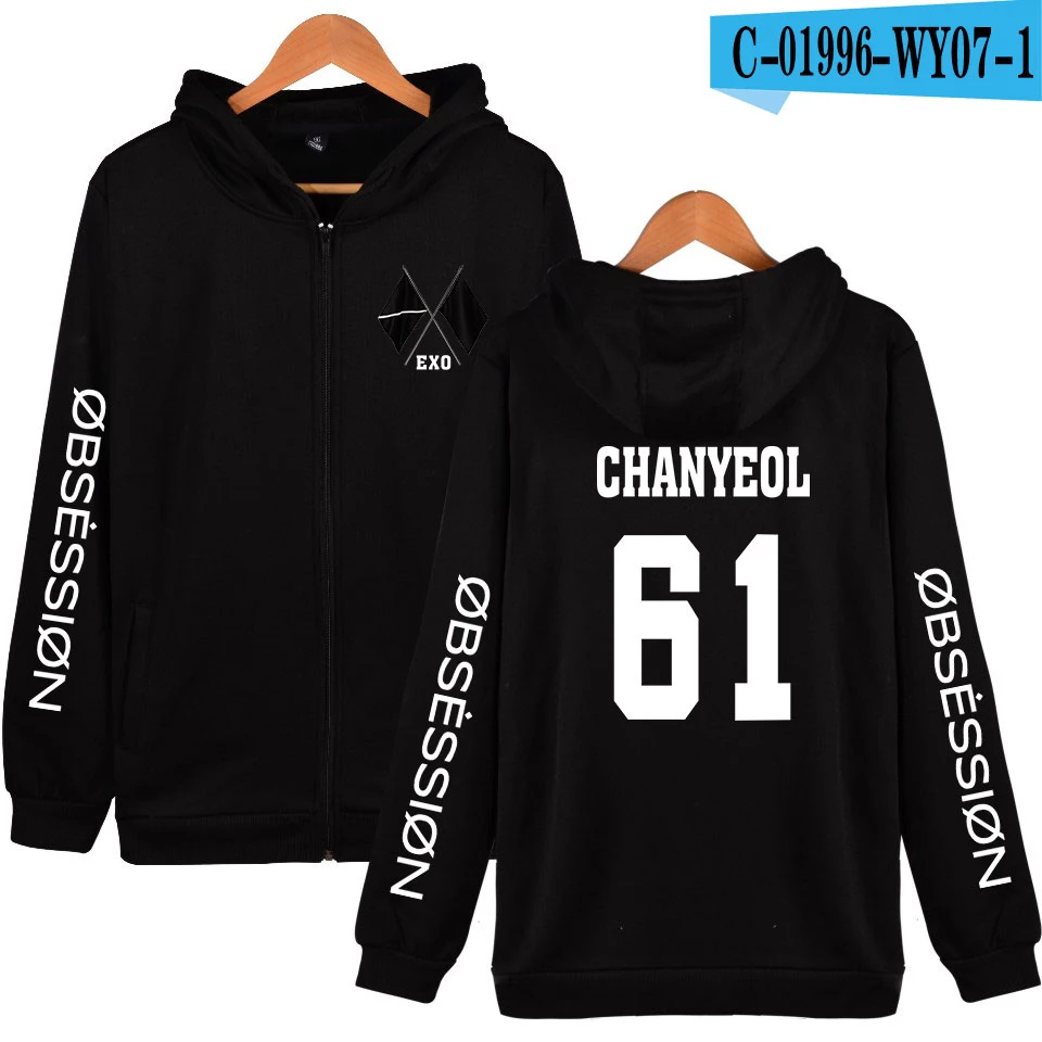 Frdun Tommy KPOP EXO Sixth Album OBSESSION X-EXO Print Zipper Hoodies Sweatshirt Women/men Fashion Hoodies Zippers - Цвет: picture color
