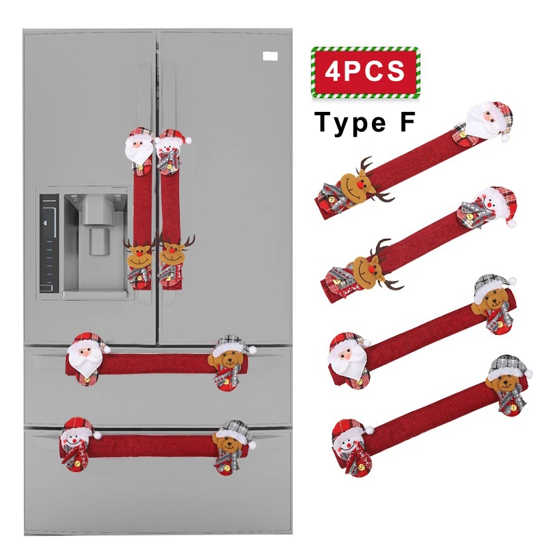 4 шт., Рождественская Ручка дверцы духовки для холодильника, крышка, обёрточная бумага, рукава для Санты, кухонного прибора, декоративные ручки, Рождественское украшение для дома