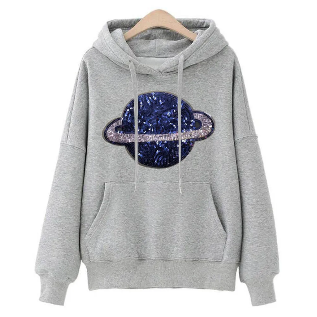 Jaycosin Fashion Autumn Women Loose Planet Hoodie Pocket Sweatshirt Stylish Long Sleeve Comfortable Casual Pullover Top 107#10