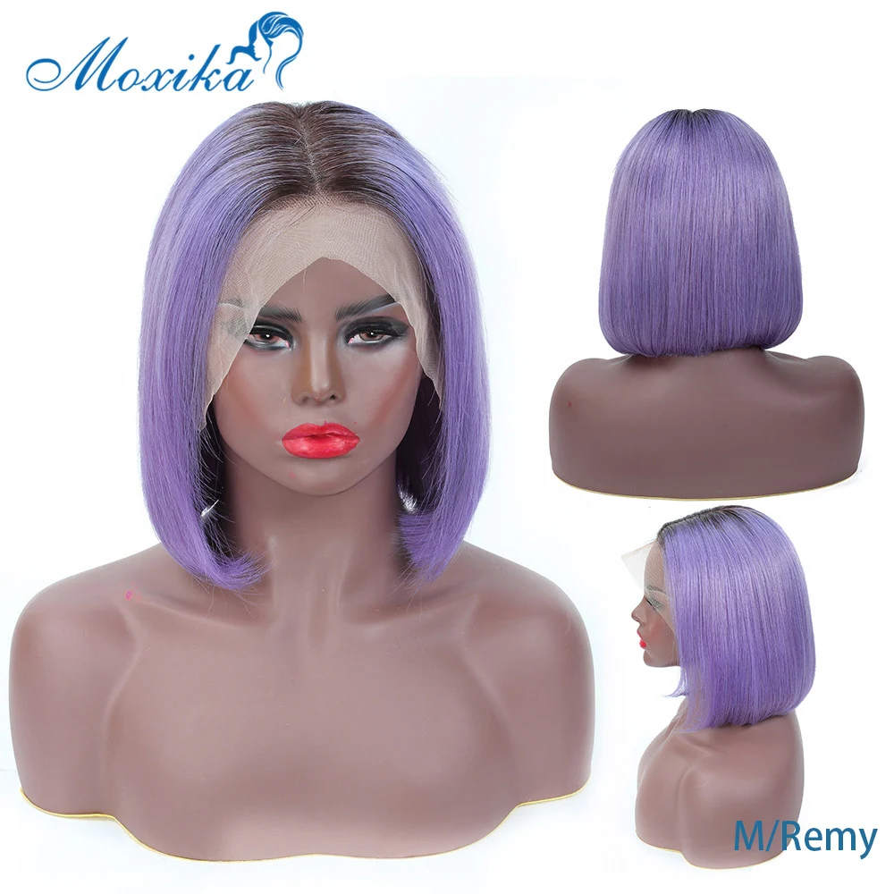 

Moxika 1B Purple Short Bob Lace Front Wig 150 Density Pre Plucked Short Straight Human Hair Wigs Remy Bob Lace Wigs For Women