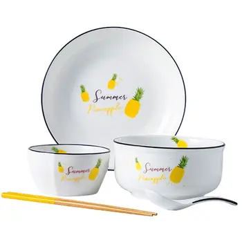 

Bowls Plates Spoon White Ceramic Tableware Dishes Bone China Dinnerware Set Creative Fruit Fresh Feeling Dishes Steak Plates