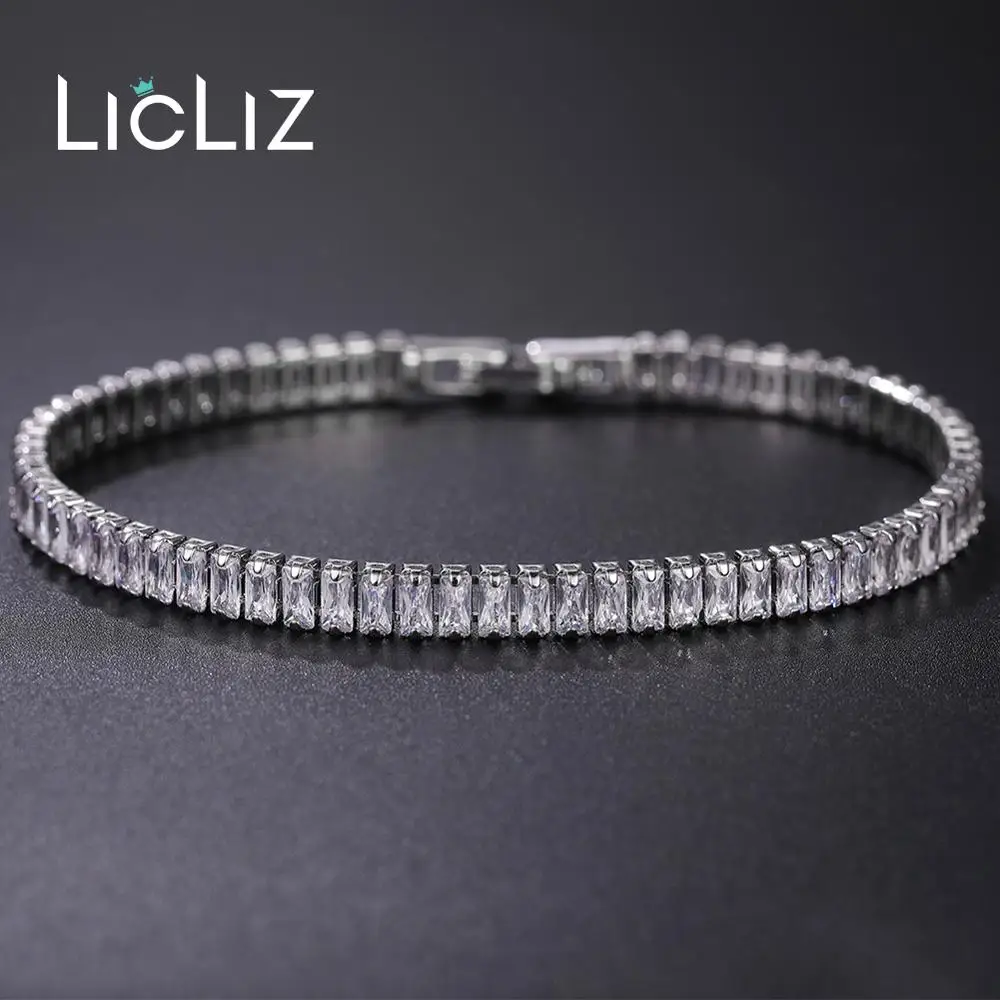 LicLiz Мода прозрачный циркониевый Кристальный Теннисный браслет для женщин Кристаллы белого золота цвет коробка цепь ювелирные изделия Bijoux LUB0180X