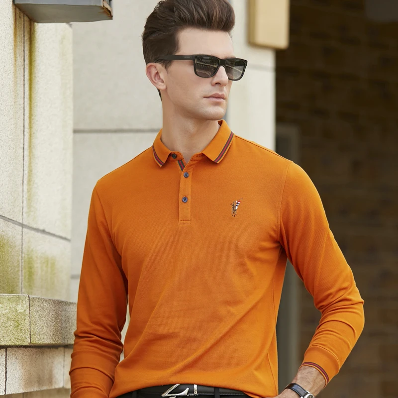 Высококачественная 3D вышитая рубашка поло мужская с длинным рукавом хлопок рубашка поло Новое поступление мужские повседневные деловые поло 8905