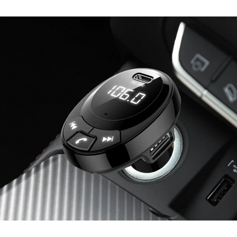 Автомобильный MP3-плеер для Bluetooth, большой экран, два порта usb type-C, быстрая зарядка, зарядное устройство, адаптер
