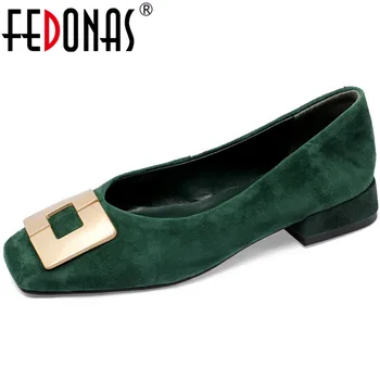 

FEDONAS Fashion Metal Decoration Loafers Suede Leather Shoes For Women Low Heels Pumps 2020 Summer Autumn Party Shoes Woman Heel