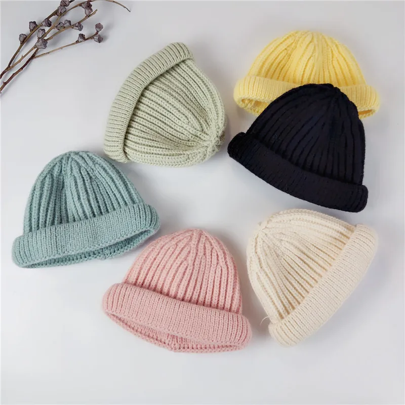 New Baby Street Dance Hip Hop Hat Spring Autumn Baby Hat Scarf for Boys Girls Knitted Cap Winter Warm Solid Color Children Hat plain skully hats