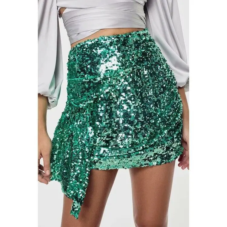 

2020 Spring Fashion Sexy Bright Surface High-waisted Flounced Skirt Skirt Europe And America Irregular WOMEN'S Dress