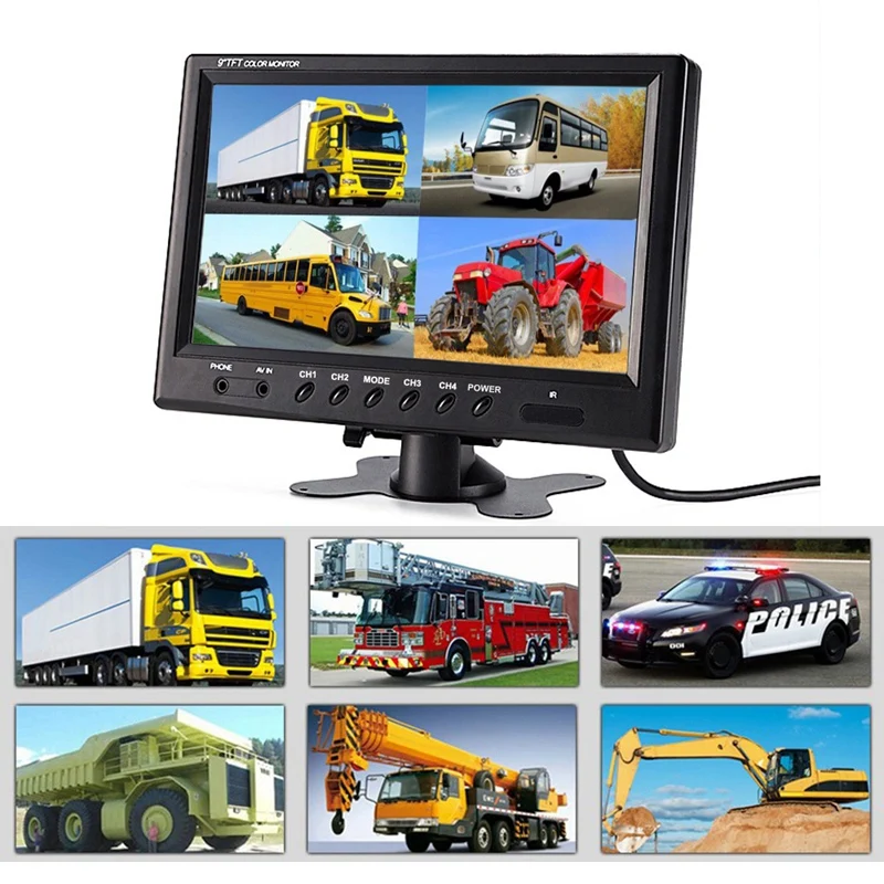 9 дюймов автомобильный Tft Lcd Quad дисплей монитор защита монитор дисплей 4 способ подключения Реверсивный видео дисплей