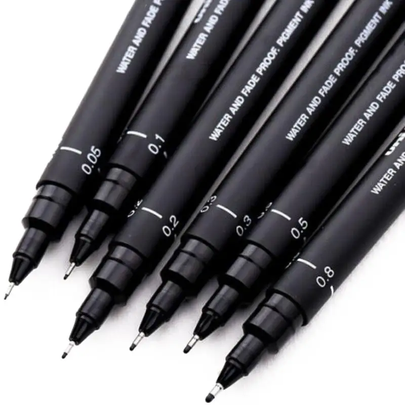 6 шт. игольчатая ручка, черная ручка, шариковая ручка, ручка для рисования 005 01 02 03 05 08 игольчатая ручка