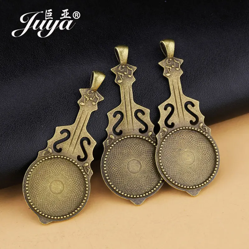 20PCS Guitar Shape Pendant Trays Cabochon Base 25mm Vintage Bezels For Handmade Necklace Diy Jewelry Making Findings Accessories
